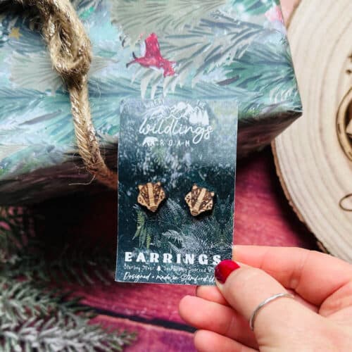 badger-head-stud-earrings-wood